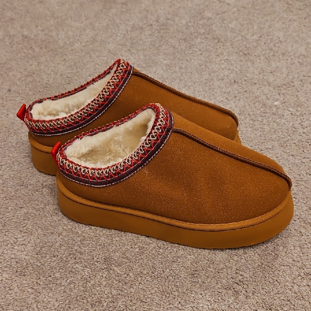 Cozy Brown Slippers with Red Trim